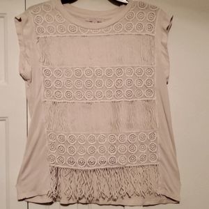 Gibson Latimer crocheted fringed top size small